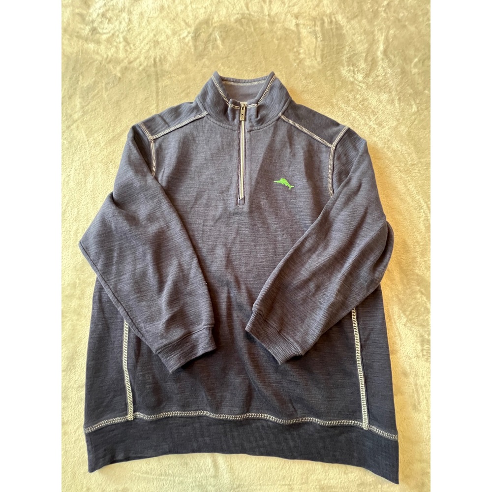 Tommy Bahama 1/4 Zip Pullover Mens Small Blue Pima Cotton Tencel Blend
